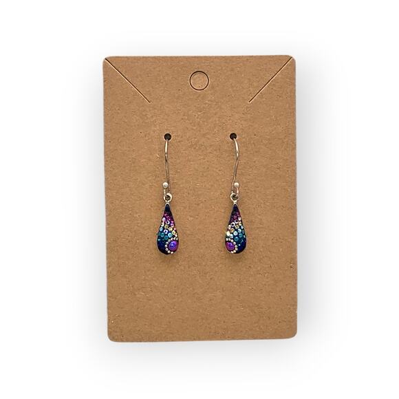 Teardrop Multi Peacock Colored Sterling Silver 925 Dangle Earrings Artsy Boho - Picture 4 of 7